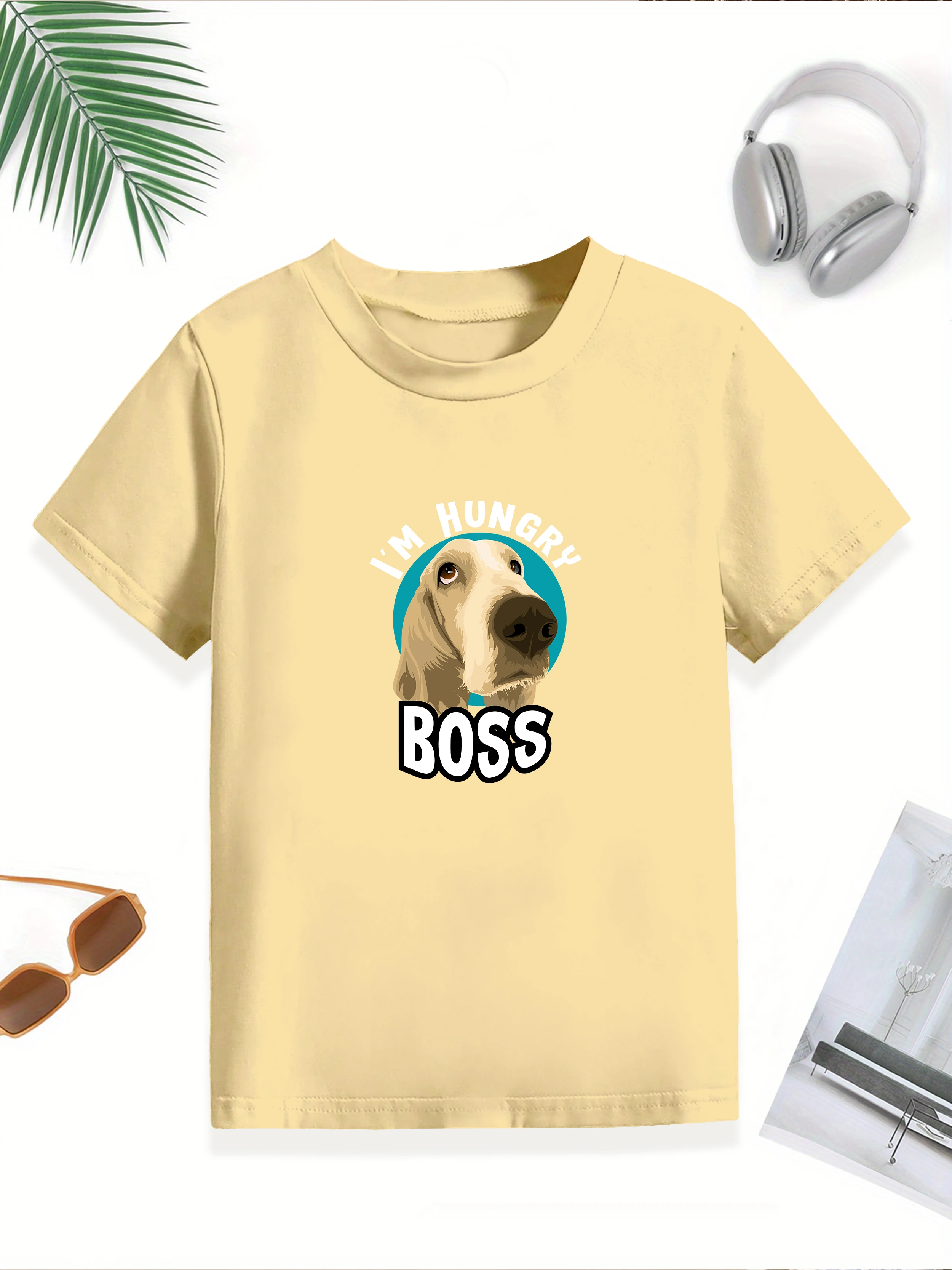 

1 шт.: Повседневные летние футболки для мальчиков с принтом головы золотистого ретривера в мультяшном стиле