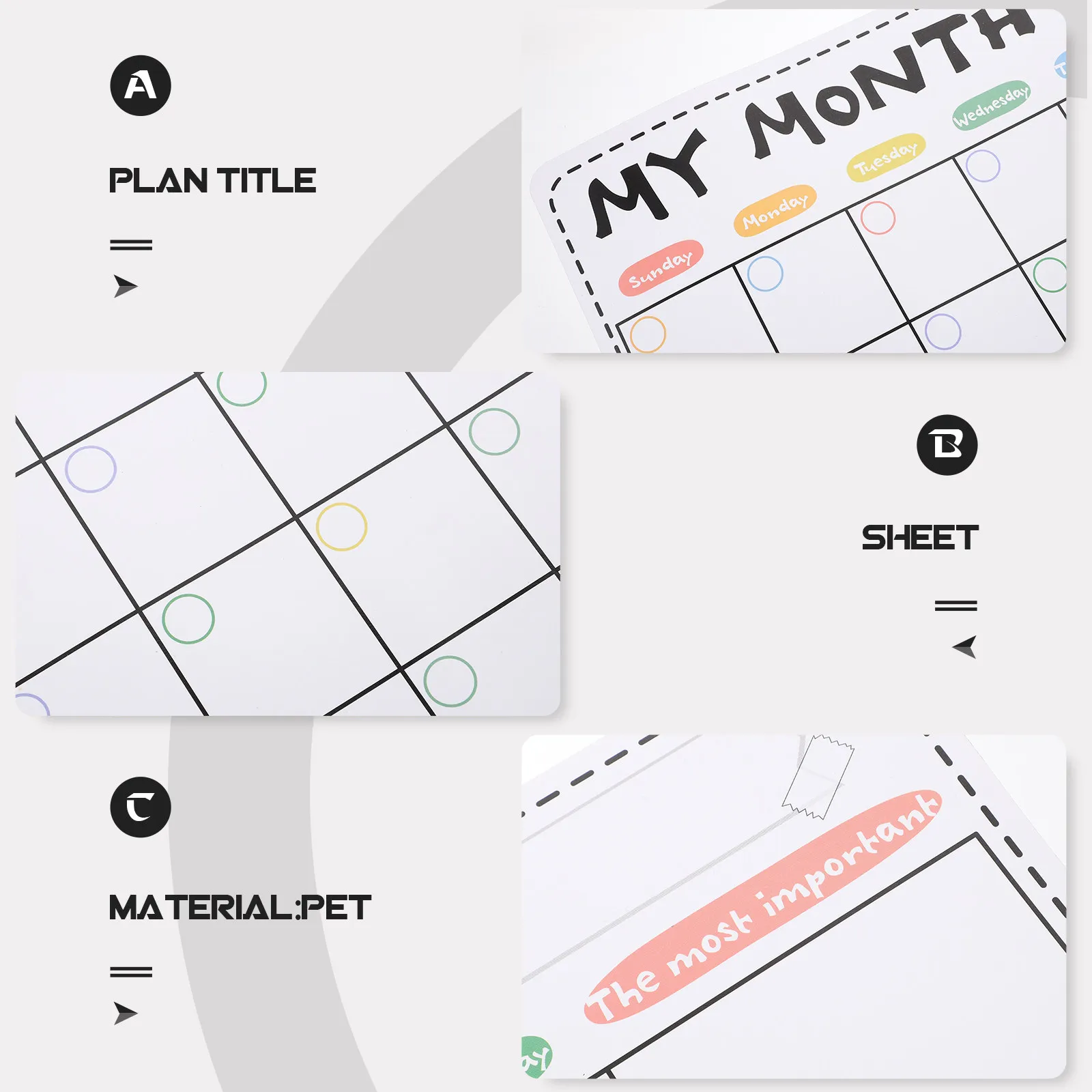 

Magnetic Whiteboard for Fridge High Gloss Magnetic Plan Board Household Schedule Note Monthly Message Board Dry Erase Calendar