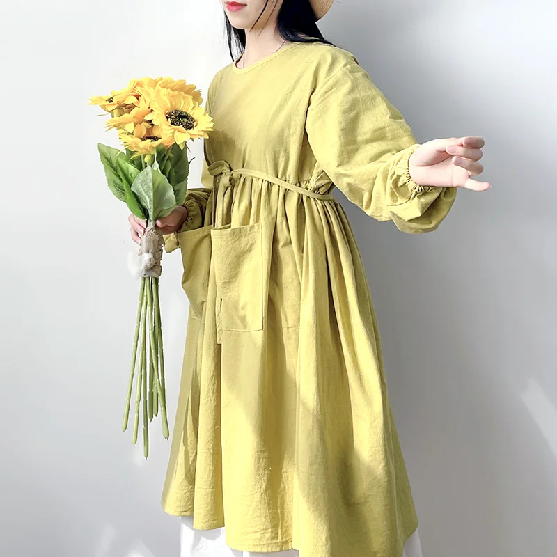 Women's Long Sleeve Cotton Apron Gardening Kitchen Household Smock Flower Shop Protective Cover Plus size