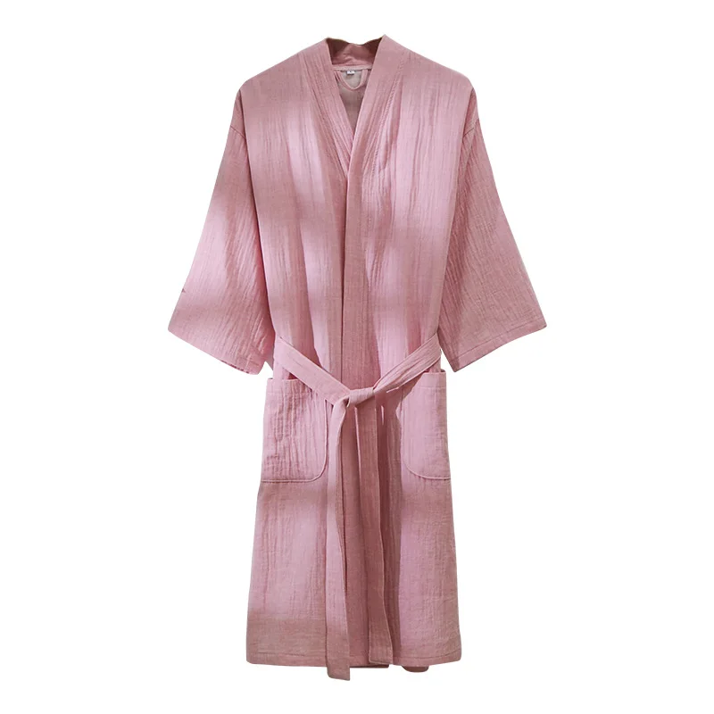 Female Kimono Bathrobe Sleepwear Solid Sauna Costume Women Sweatshirt Robe 100% Cotton 2 Layer Gauze Quick-drying Hotel Spa Robe