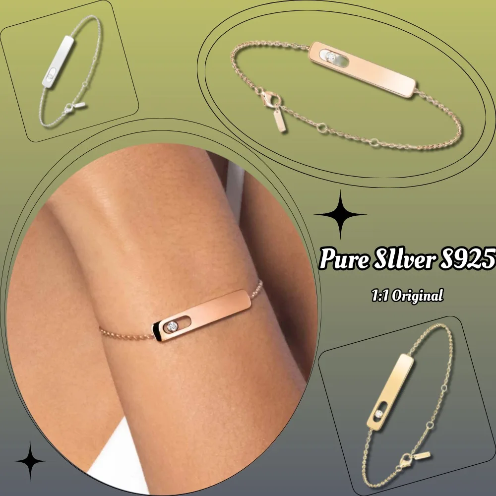 Мерцающее серебро 925, браслет из желтого золота с бриллиантами, роскошный брендовый женский подарок на рождественскую вечеринку