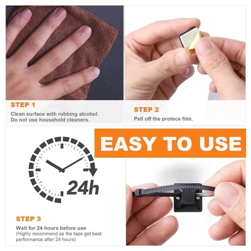 AT02-Cable Base Holders Self-Adhesive Zip Tie Adhesive Mounts Multi-Purpose Wire Clips With Wire Tie, Wire Holder