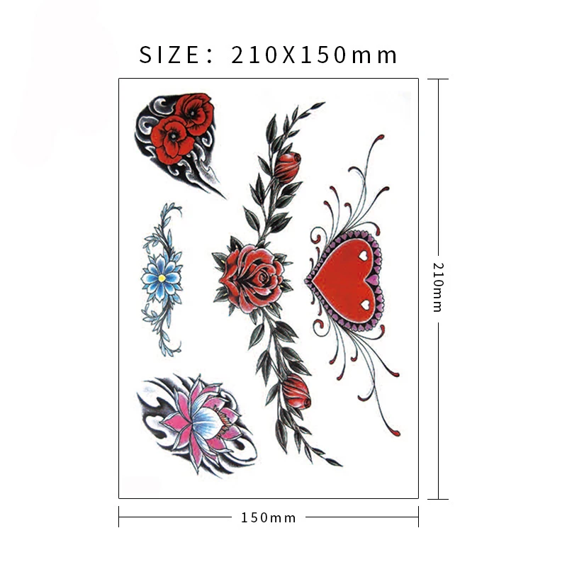 Temporary Tattoo Stickers Sexy Rose Heart-shaped Wreath Fake Tatto Waterproof Tatoo Back Leg Arm Belly Big Size for Women Girl