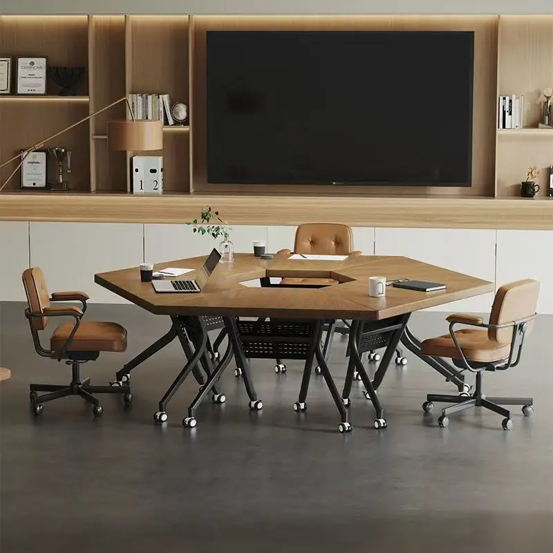 Italian light luxury can be combined and spliced meeting room table and chair combination office to negotiate business