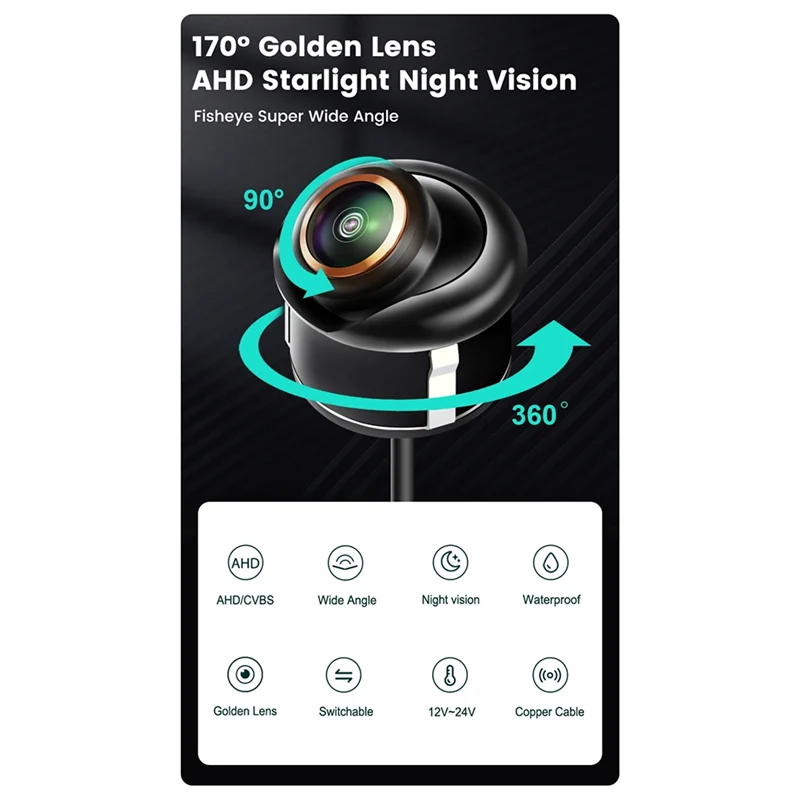 

Y45A — реверсивная камера «рыбий глаз» 170 ° 1920X1080P для автомобиля AHD CBVS 720P металлический корпус объектива черная камера заднего вида прочная (