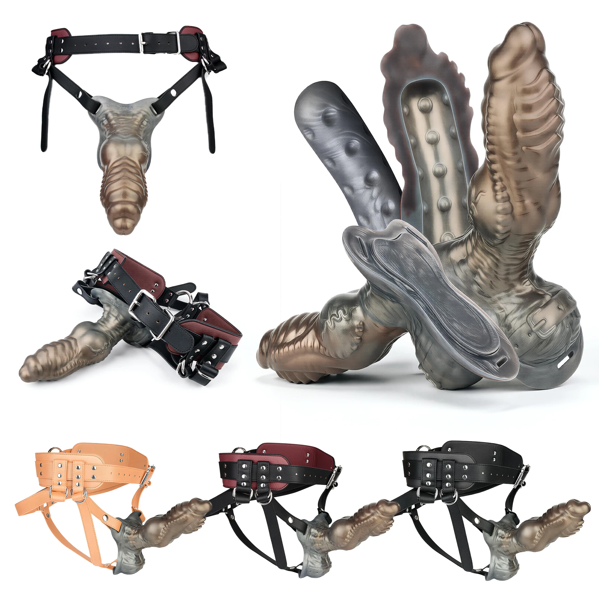 SHAZ 4 Sizes Silicone Penis Sleeve, Ftm Packer with Big Scrotum Prosthetic Stroker, Strapon Harness Monster Dildo, Adult Sex toy