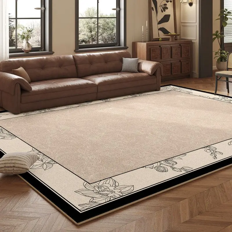 VIKAMA French-Style Floral Line-Drawing Rug, Non-Slip and Machine-Washable Living Room Rug, Bedroom Decorative Rug, Home Decor