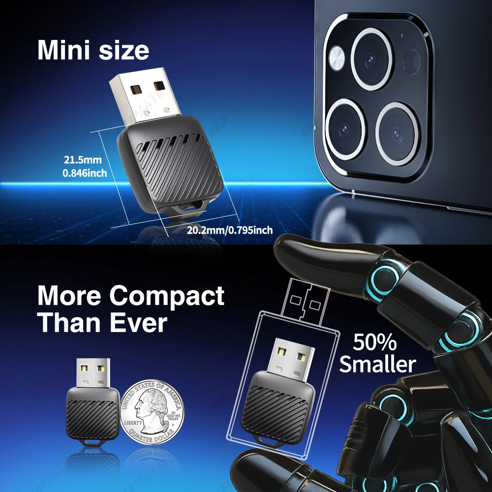 Мини-беспроводной адаптер CarPlay для оригинального автомобильного радиоприемника, проводной CarPlay Android Auto к беспроводному Plug and Play Type-C USB