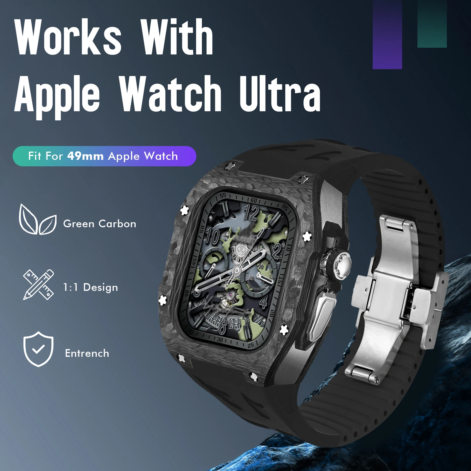 Modification Kit For iWatch Ultra 2 49mm Luxury Fashion Protection Ultra Mod Kit Carbon Fiber Case for Apple Watch Case+Strap