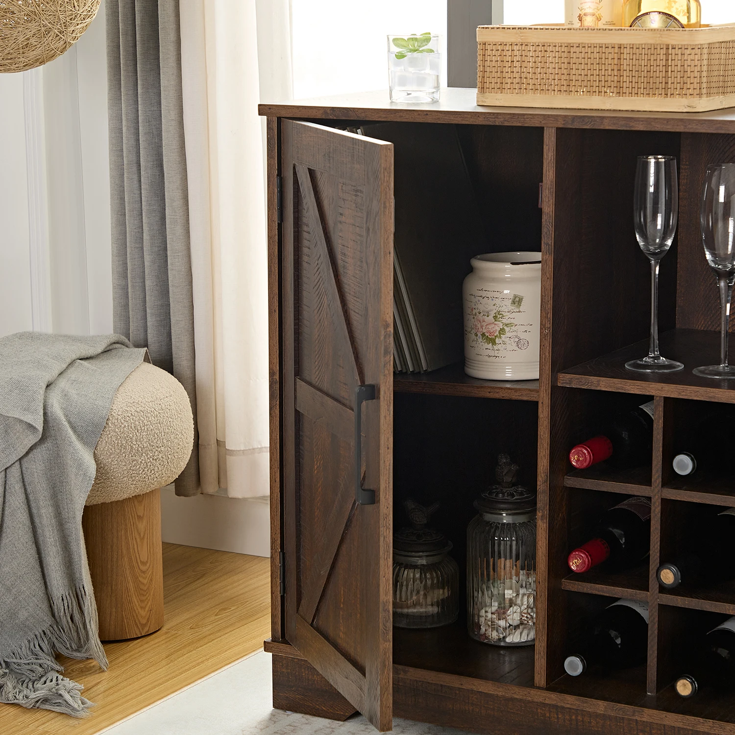 Sideboard Buffet Cabinet Wine Bar Cabinet with Adjustable Storage Shelves Wine Rack Freestanding Storage Cabinet For Dining Room