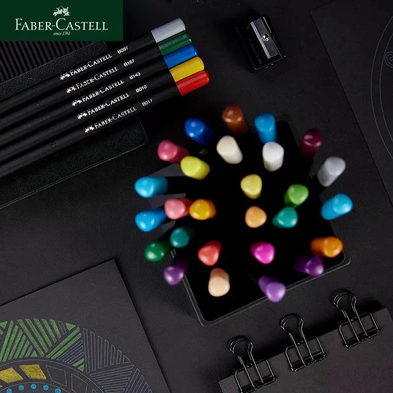 Faber Castell-Kit de lápices de colores suaves de madera negra, suministros de arte para dibujar, edición negra, 24/48/72