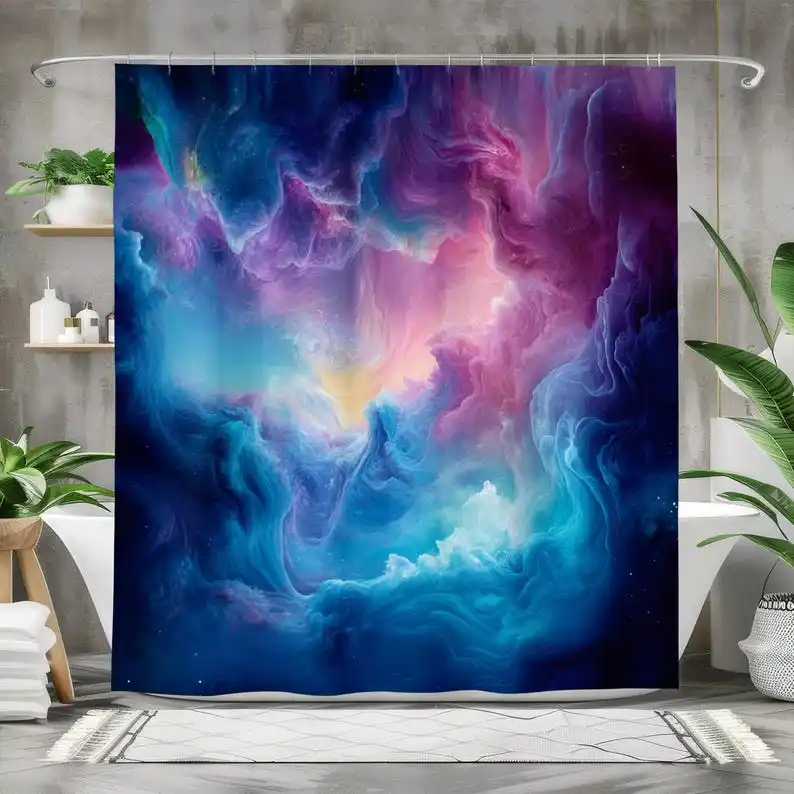 Cosmic Nebula Shower Curtain Waterproof Fabric Bath Curtain Space Bathroom Decor Vibrant Galaxy Design Abstract Outer Space Art