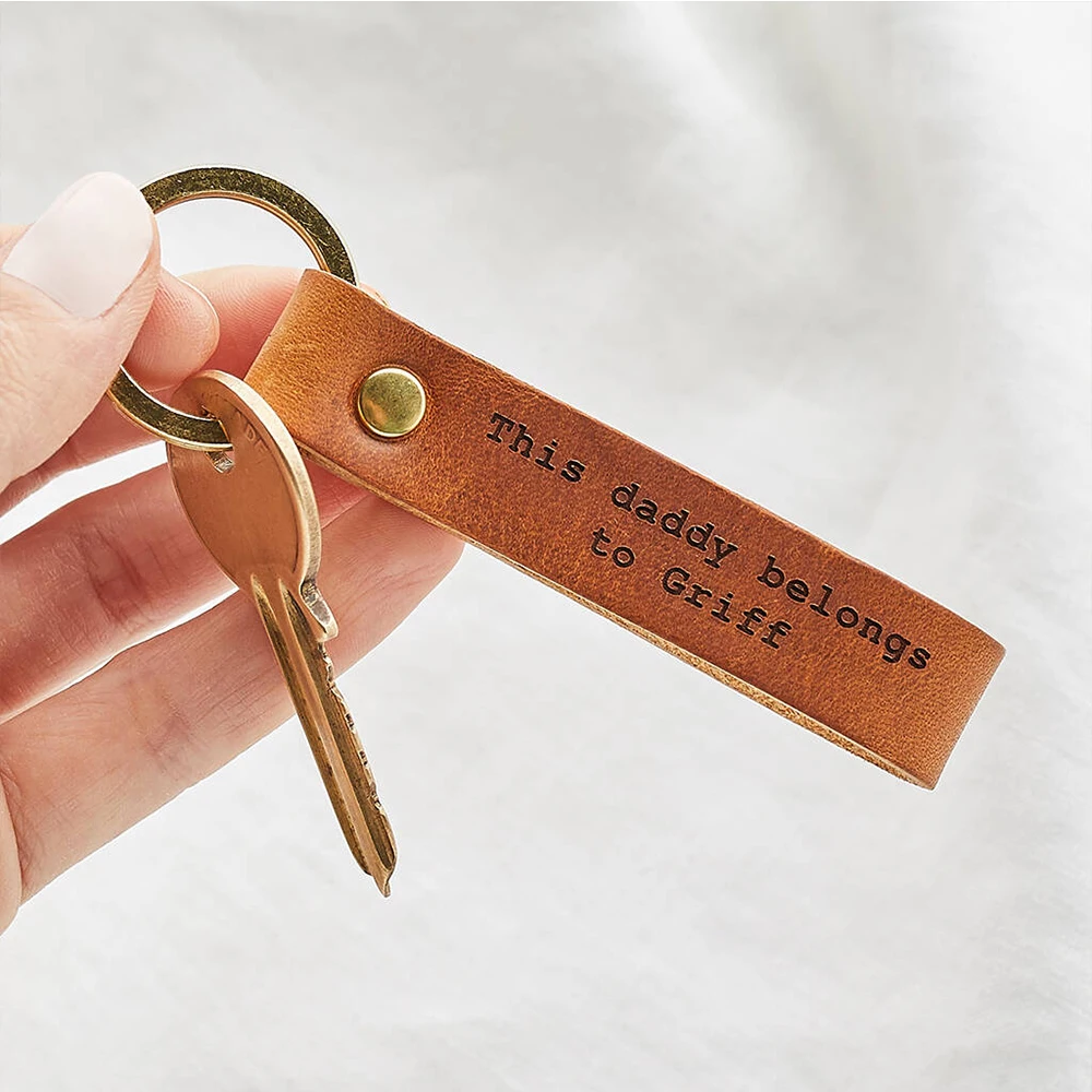 

Personalised Leather Loop Keyring Engraved Gift for Him Easy Father's Day Gift Christmas Stocking Gift Keepsake Leather Keychain