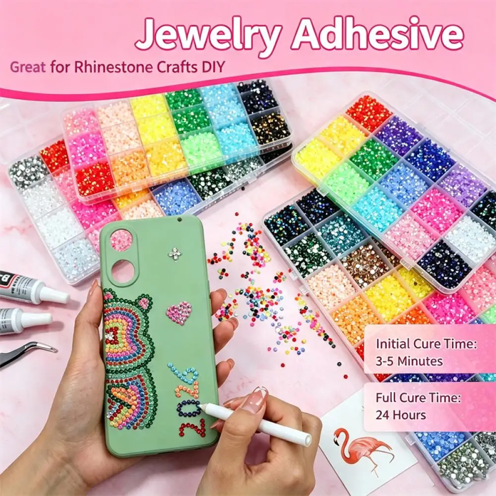 Multi Color 3mm Flatback Resin Rhinestone Kit Jelly Diamonds with Tools Tweezers Pick Pen Glue for Nail Art Phone Case DIY Craft view 6