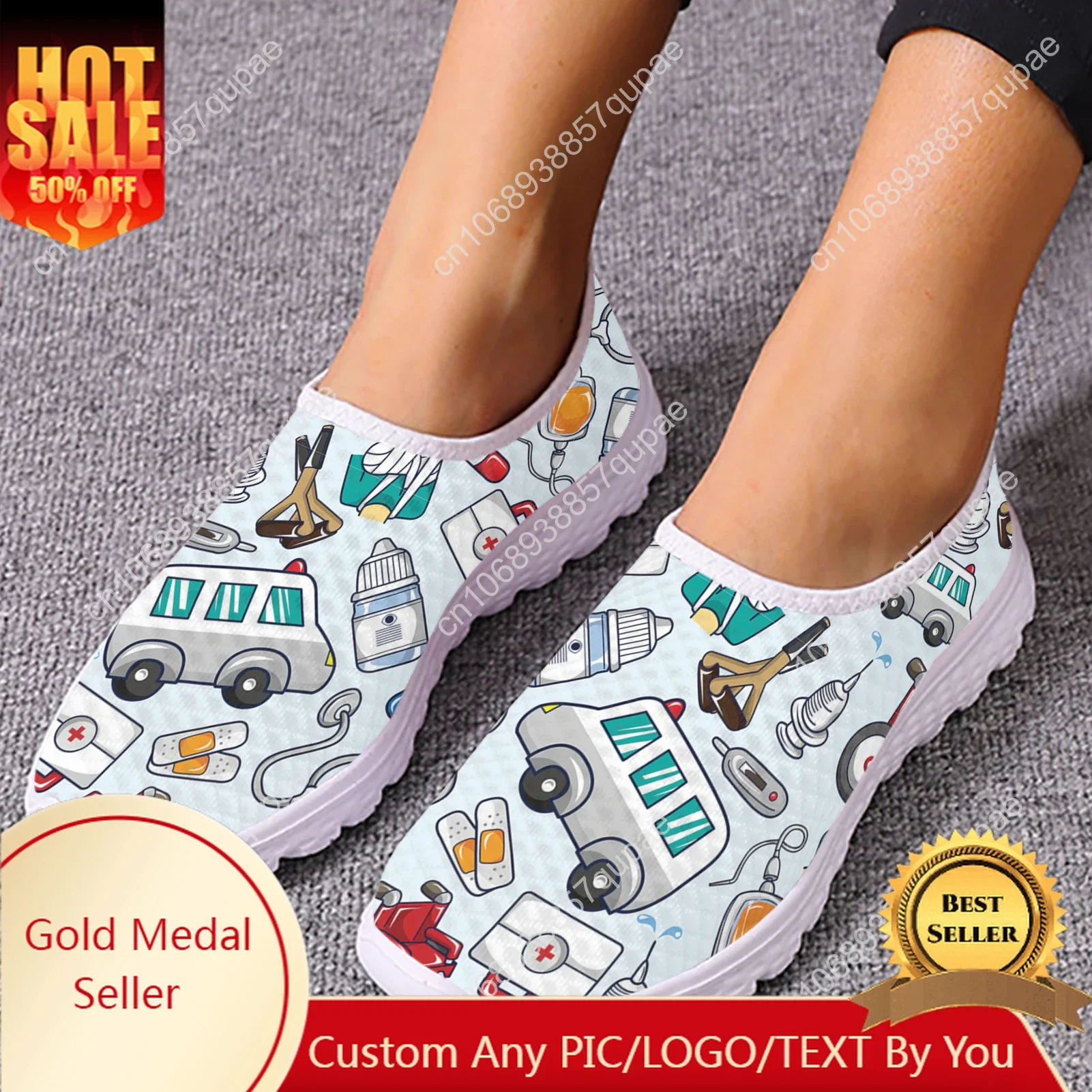 

Trendy Ambulance Medical Box Mesh High Quality Sneakers Women Men Teenager Casual Fashion Custom Made Tennis Flat Couple Shoes