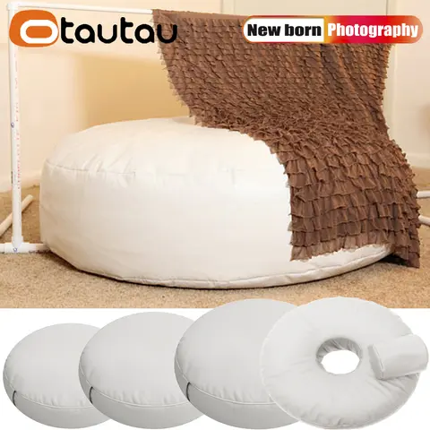 OTAUTAU Faux Leather Round Bean Bag Pouf Cover Newborn Photography Accessories Props Pouf Ottoman Futon Beanbag Cover DD018