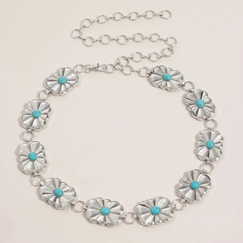 

Женская элитная поясная цепочка в стиле бохо с гравировкой бирюзой, изысканная элегантная женская поясная цепочка из сладкого металла