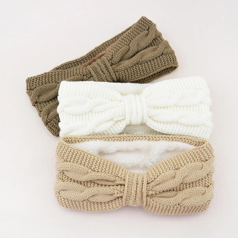 Winter Warm Knitted Wheat Ear Bow Headband Double Crochet Hairband Soft Thicken Wide Stretch Turban Headwrap Hair Accessories