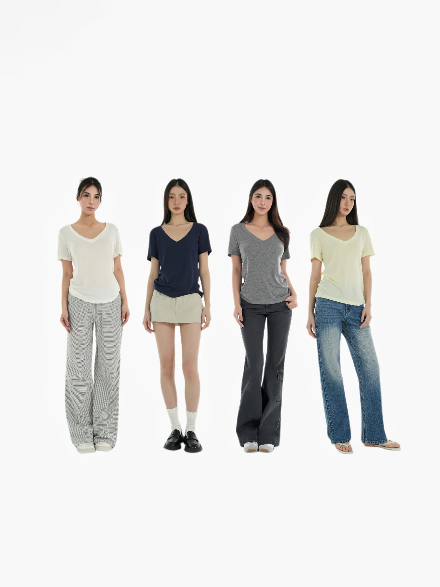 

Jim Kennet Basic, четырехцветная шелковая шерстяная свободная футболка с V-Ne ort Sve Base, женская милая однотонная футболка, весна-лето