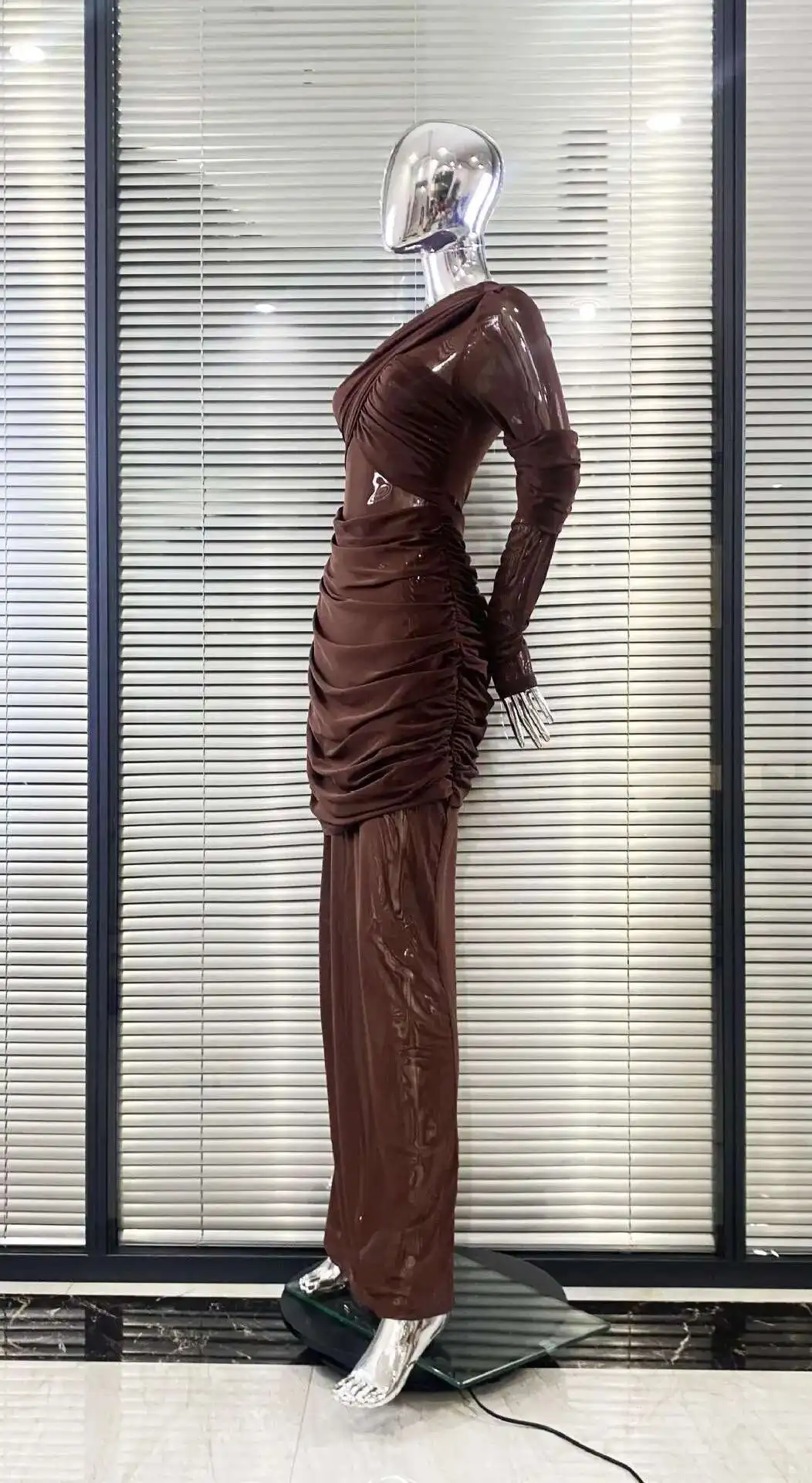 LEOSOXS 2025 ชุดฤดูใบไม้ผลิฤดูร้อนใหม่ Elegant Patchwork แขนยาว Slim Party Dress ผู้หญิงแฟชั่น Double Layer Sheer Dress