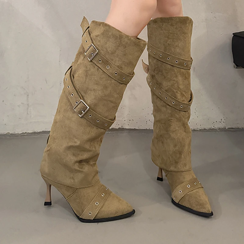 

Women's Long Boots High Heels Fashion Shoes Pointed Toe Dress New Knee High Woman's Boots 2025 Goth Luxury Winter Mujer Botas