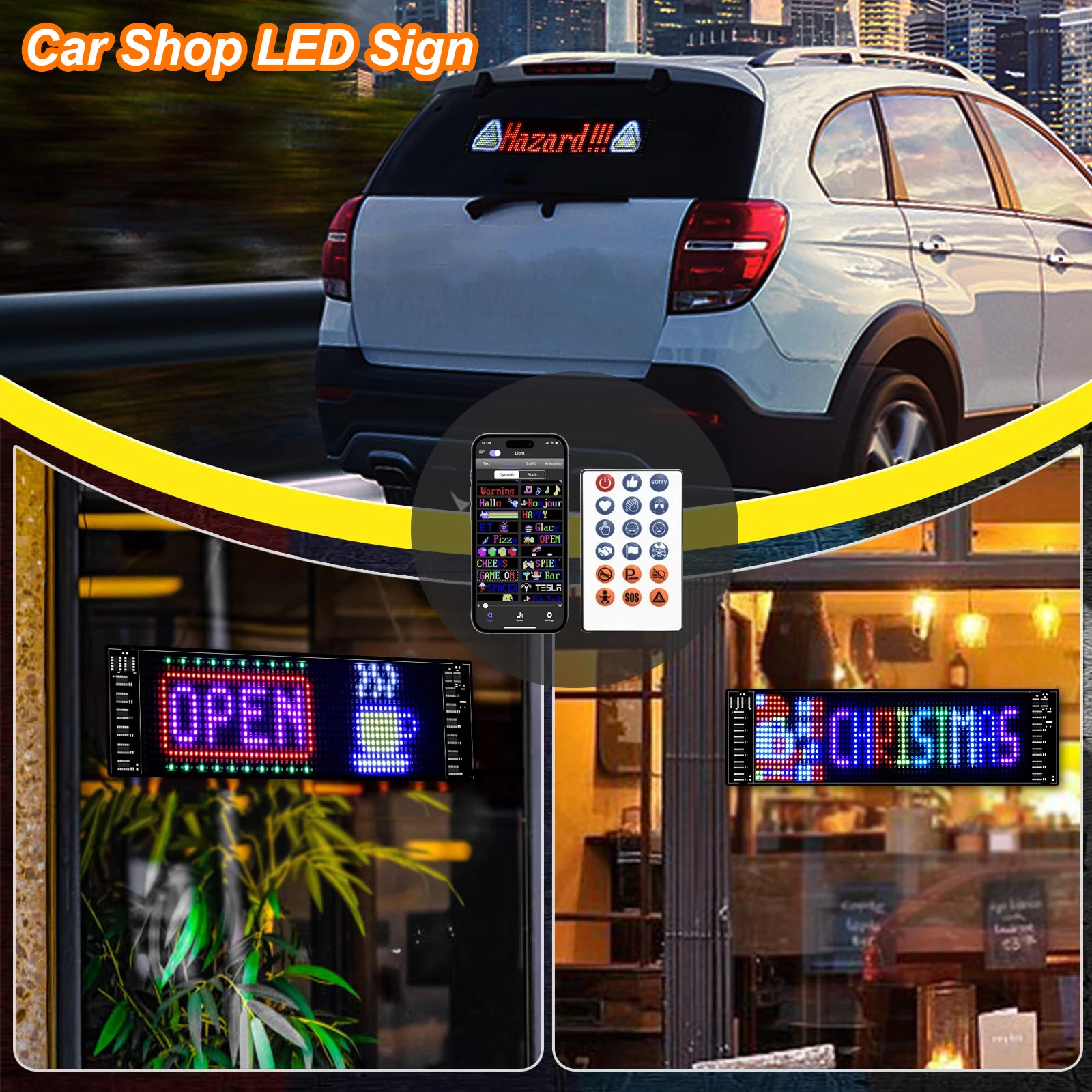 Luz de ojos de diablo, pantalla Flexible de ojo grande para parabrisas, pantalla LED programable para desplazamiento de coche, señal de luz Led para ventana de coche