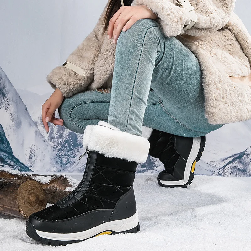 

Big Size Winter Boots for Women New Casual Fashion Fleece Lined Thick Warm Snow Boots Cotton Shoes
