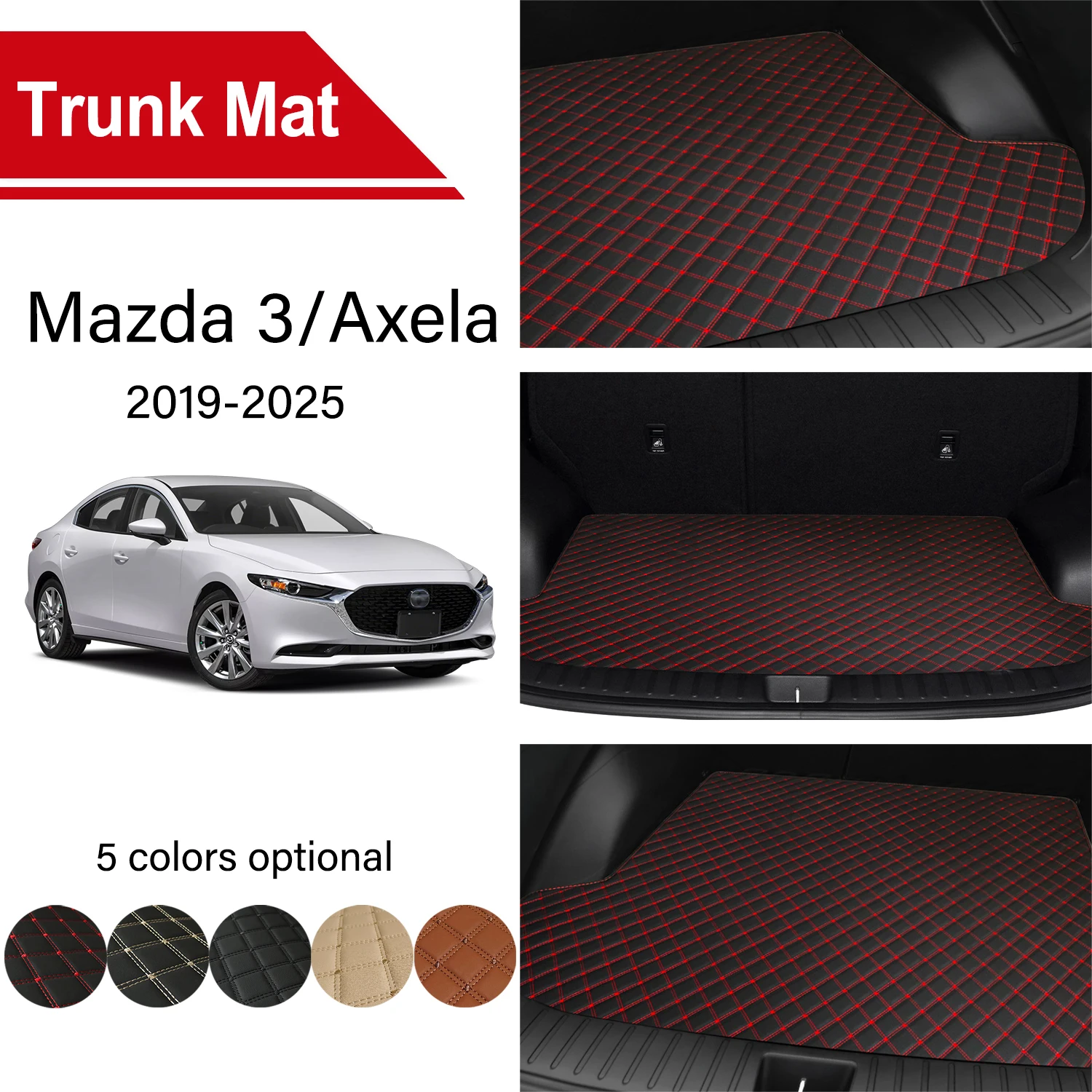 

Car Trunk Mat For Mazda 3 Axela BP Sedan 2019-2025 Cargo Liner Replacement Carpet Embroidered Leather Car Accessories 2020 2024