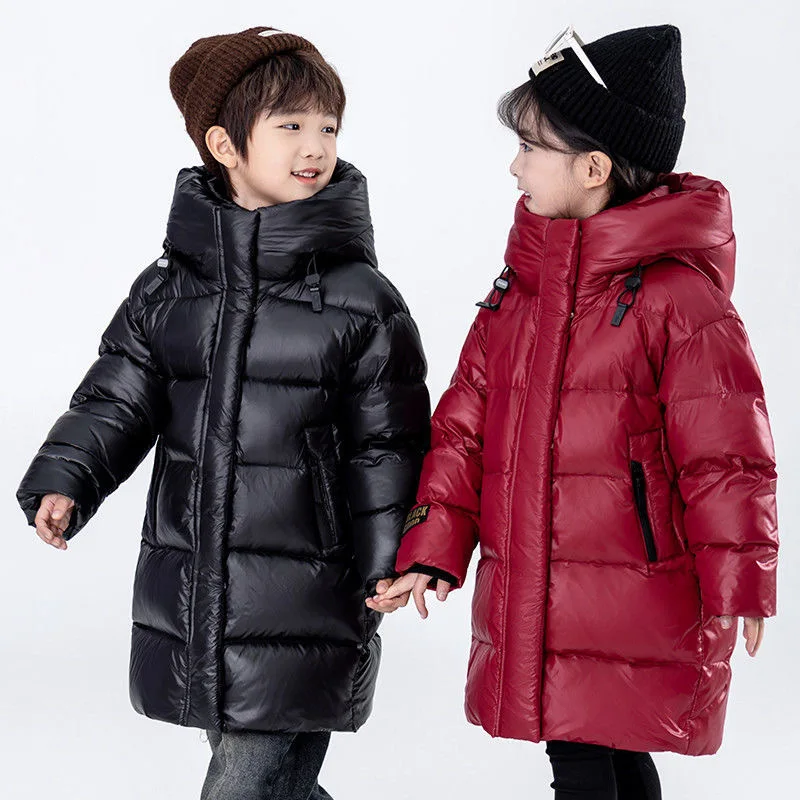

Children Winter White Duck Down Jacket Girls Warm Puffer Coat Boys Waterproof Overcoat Hooded Long Parkas Kids Snow Outerwear