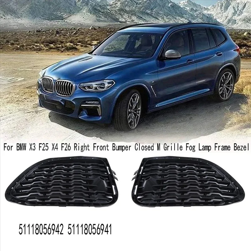 For BMW X3 F25 X4 F26 Front Bumper Closed M Grille Fog Lamp Frame Bezel