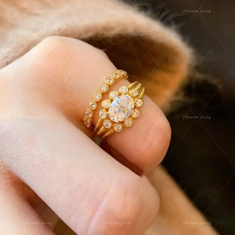 Light luxury surround inlay diamonds oval gem rings for women exquisite and high-end layered style retro ring banquet jewelry