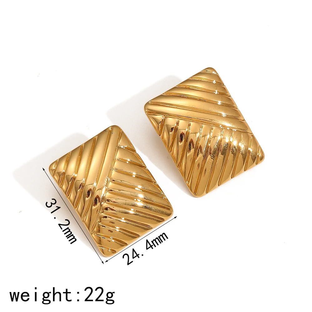 Vintage Wasserdichte Ohrstecker aus Edelstahl in Gold- und Silberfarbe, Quadratisch Strukturiert, Metallischer Modeschmuck für Damen – Detail 19