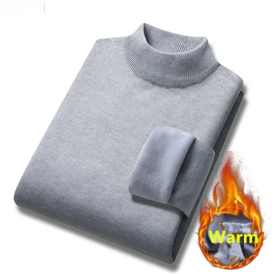 メンズ暖かいセータートップス秋冬カジュアルプルオーバートップスタートルネックセーターベルベット厚い固体スリムボトリングシャツ男性