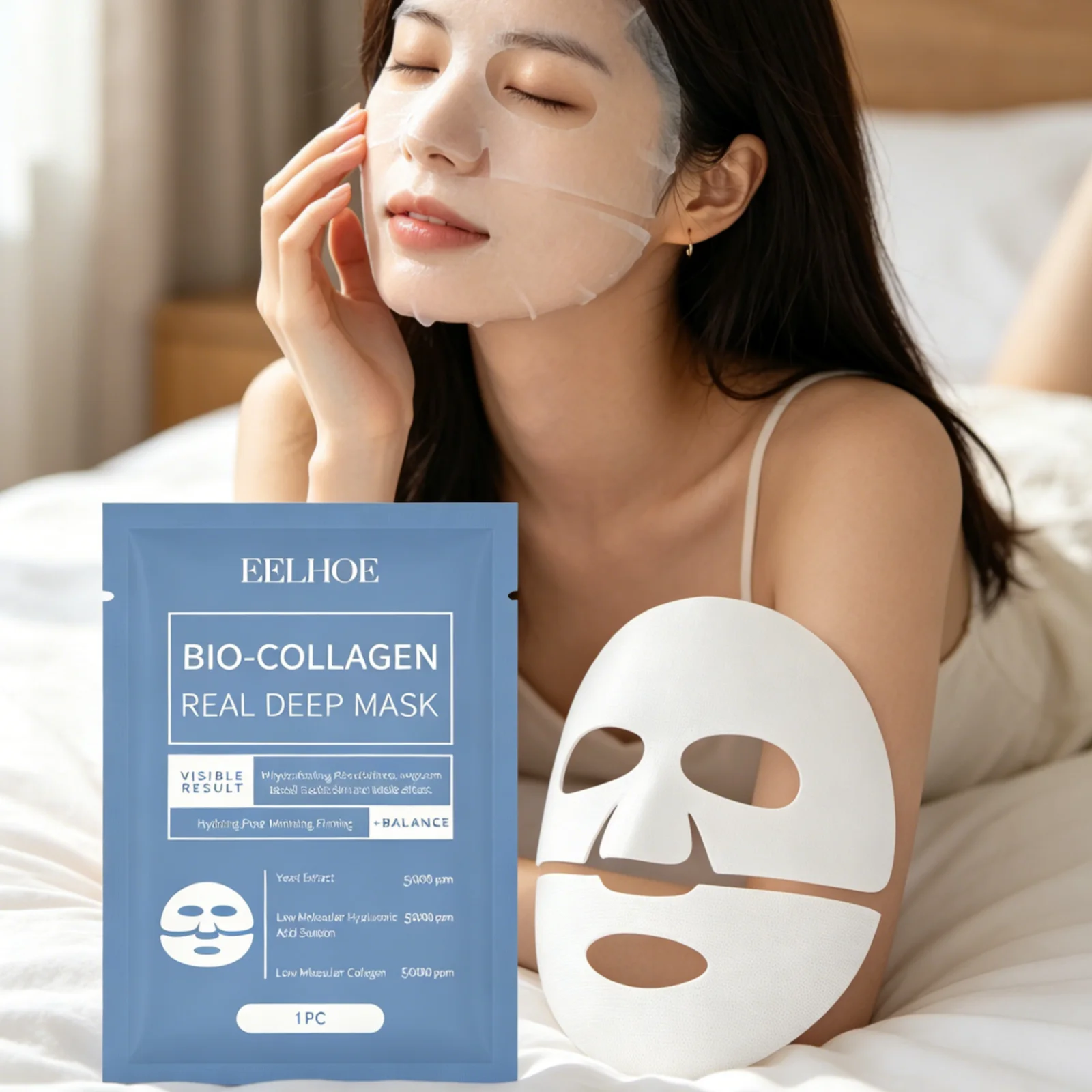 EELHOE Bio Collagen Mask Long Lasting Moisturizing Skin Firming Wrinkle Reducing Pore Minimizing Brightening Deep Hydrating Mask