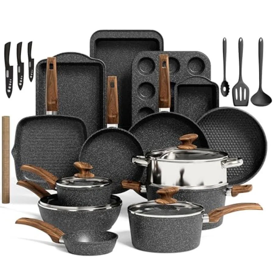 

Kitchen Induction and Bakeware - Granite Cooking Pans, Non-Stick Pots and Pans Set