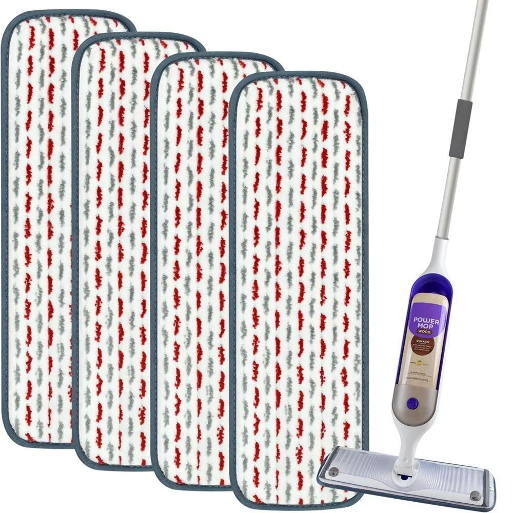 4 Pack Thicker Microfiber Mop Pads Compatible with Swiffer Power Mop Wet Pads for Floor Cleaning, Reusable & Washable Pads