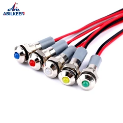 ABILKEEN 20PCS/Lot 6MM Mini Metal Indicator Light Flat/Domed Head LED Signal Indicator Light 3V/6V/12V/24V/220V with 150MM Cable