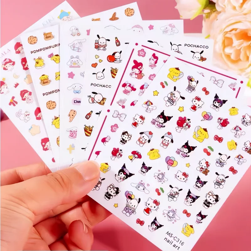 

1PCS Sanrio Cartoon Hello Kitty Nail Sticker Nail Art Supplies Nail Decals Anime Kuromi Nail Decoration Press On Nails Sticker