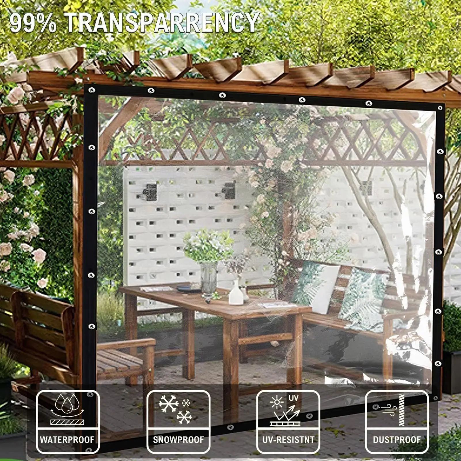 

Clear Waterproof Tarp Heavy-Duty Waterproof Cover Garden Transparent Cover For Patio Porch Garden Greenhouse Enclosure Shelter