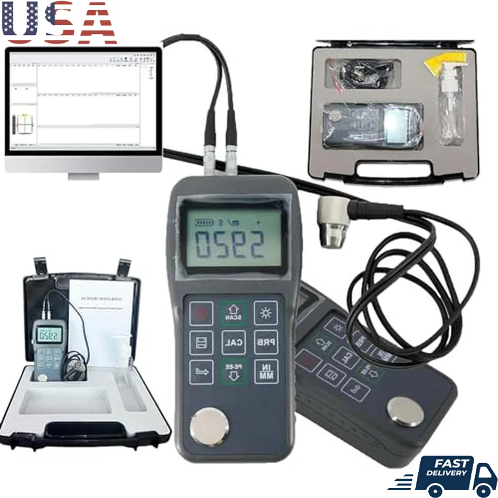 Ultrasonic Coating Thickness Gauge Paint Meter 0.65-600mm 0.025-23.62in 3-30mm 0.118inProbe Calibration Battery Indicator Sleep