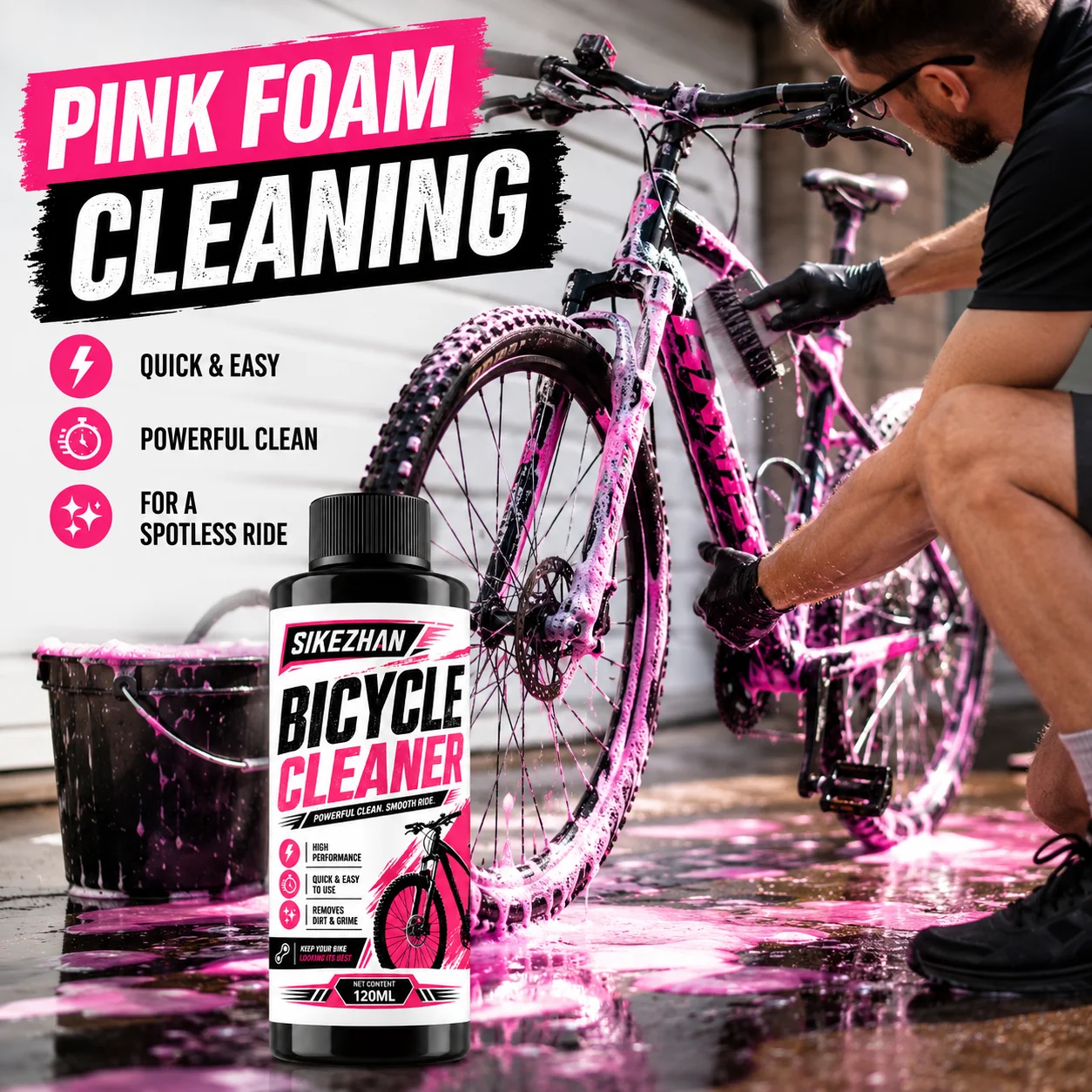 SIKEZHAN 120ml Bicycle Cleaner Powerful Dirt Grime Remover Fast Acting Bike Wash Degreaser Liquid for MTB Road Frame Chain Care