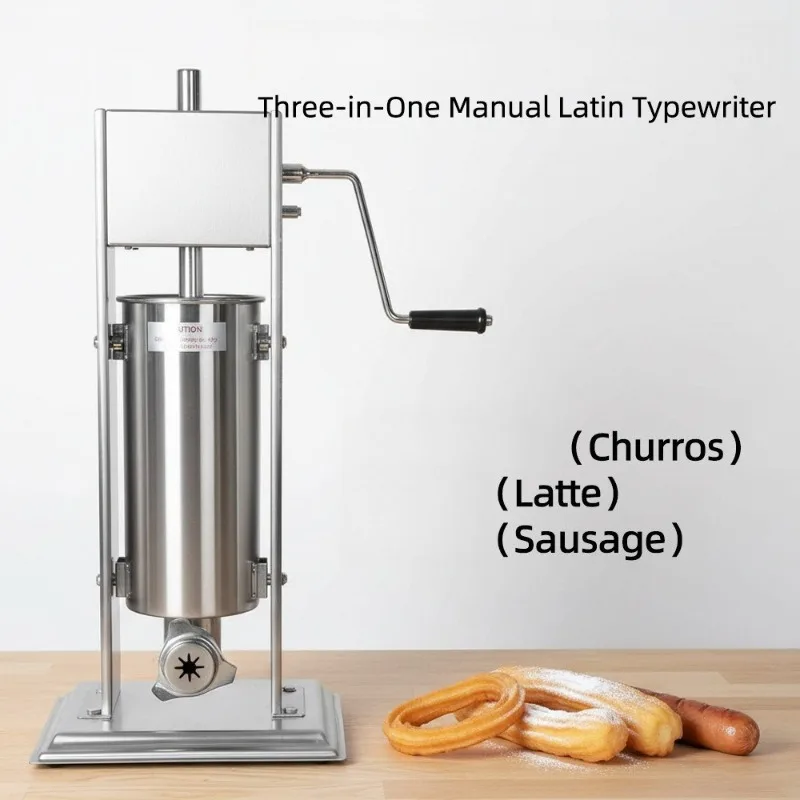 Multifunctional Manual 3‑in‑1 Machine,304 Stainless Steel Sausage Stuffer & Spanish Churro Maker for Home Commercial Snack Makin