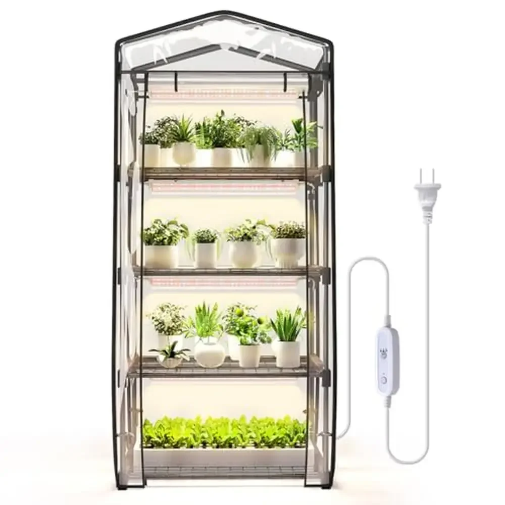 

4 Tier Mini Greenhouse with PVC Cover and Roll Up Door Portable Indoor/Outdoor Plant Shelves Waterproof and Durable Ideal