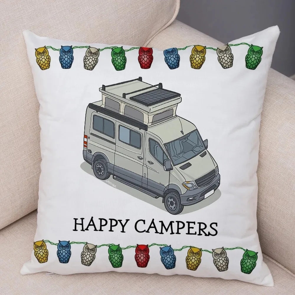 Cartoon house travel car camper series cushion cover pillowcase decoration life home pillowcase suitable for sofa bedroom room