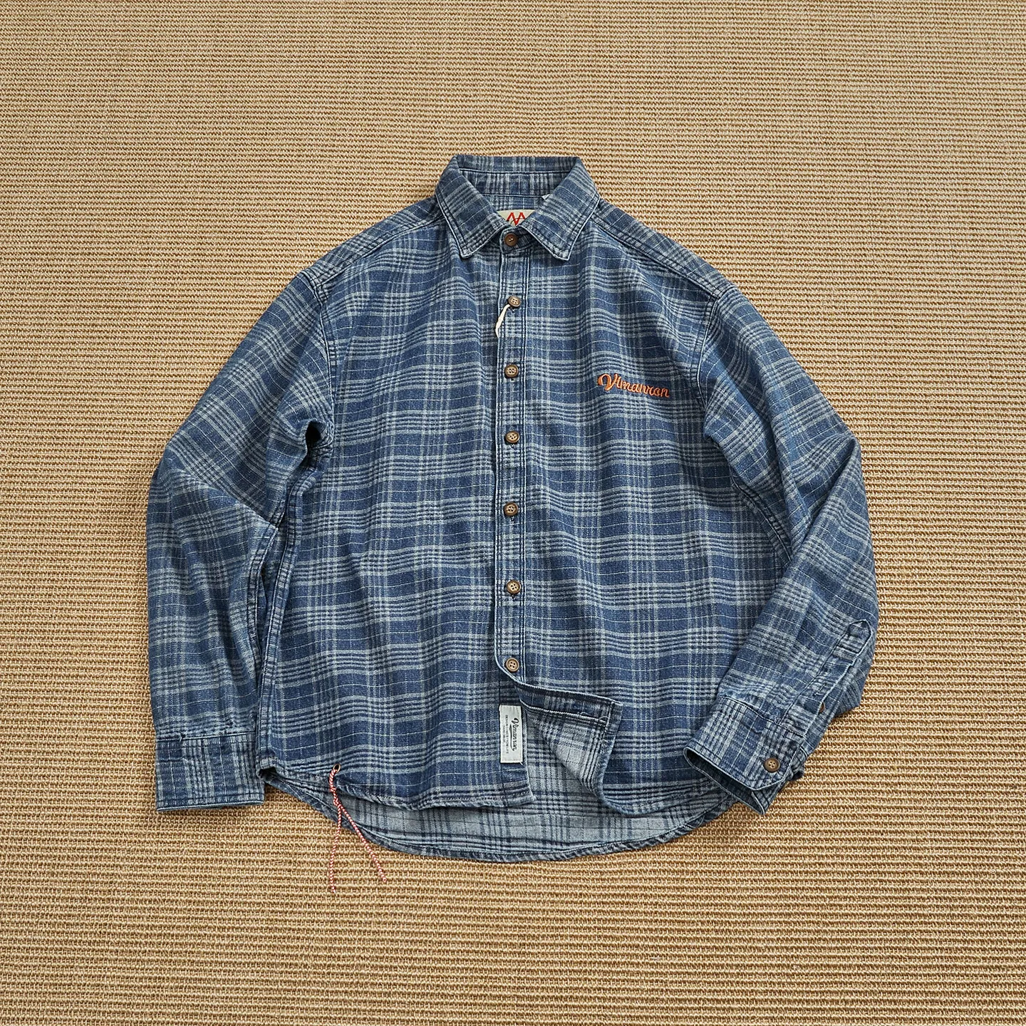 100% cotton retro distressed plaid shirt men's loose long-sleeved shirt Ami khaki washed denim shirt jacket