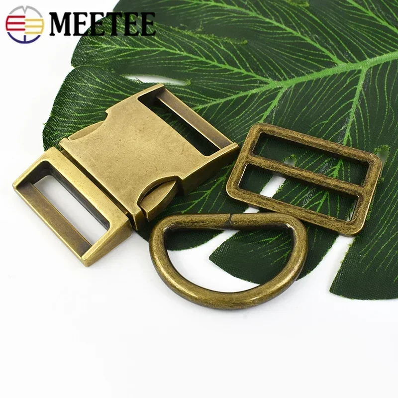 2/5set Meetee15-38mm fibbie in metallo bronzo fibbia a sgancio ad anello a D cursore Tri-Glide regolare la chiusura borsa da cintura gancio per