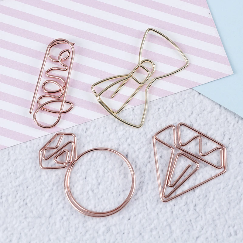 Cartoon Rose Gold Paper Clip Metal Bookmark Memo Clip School Office Supplies Practical Stationery Student Supplies Cute Design