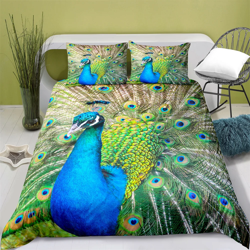 

Пододеяльник с рисунком павлиньих перьев и принтом, красивое животное, королевский размер, пододеяльник с наволочкой, комплекты постельного белья для девочек, женщин, детей, подарок