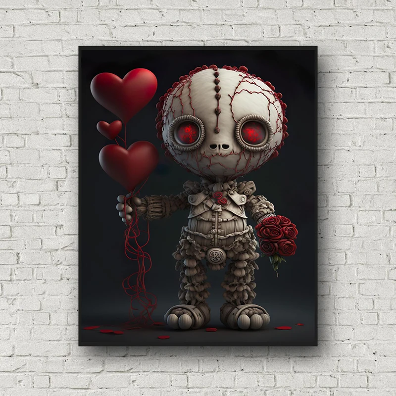 Voodoo Doll Valentine\'s Day Red Heart Balloon Posters and Prints Canvas Printing Wall Art Picture for Living Room Home Decor