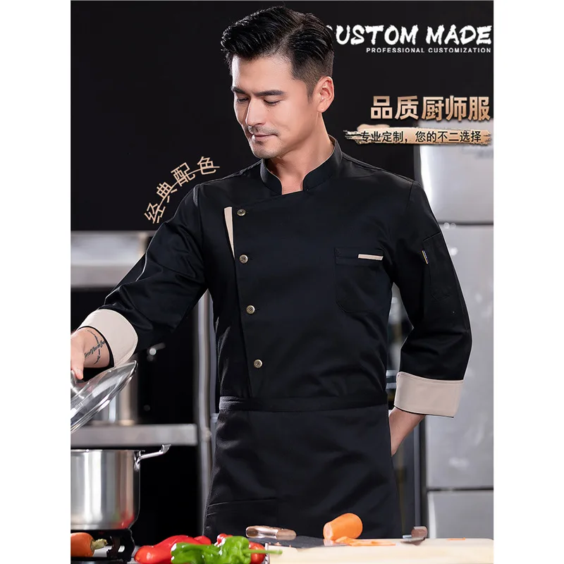 Autumn Winter Catering Chef Long Sleeved Workwear Printed With Logo Baking Restaurant Cafeteria Kitchen Clothes Jacket